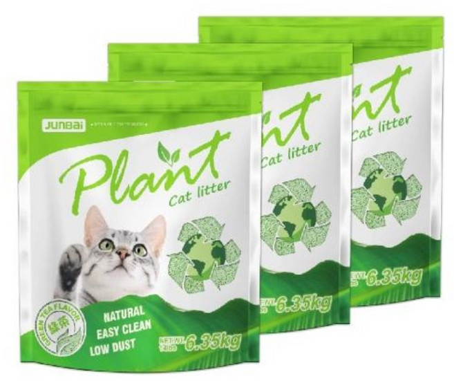 JUNBAI Plant 貓砂 輕植系 極細型, 1包, 極細型/綠茶清香(條狀)x3包, 6.35kg, 綠茶清香