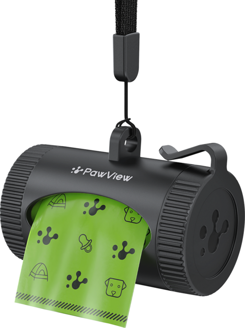 포뷰 반려동물 배변봉투+스마트 디스펜서 세트 회전수납 걸이포함 케이스, 1세트, 15개입, 검은색