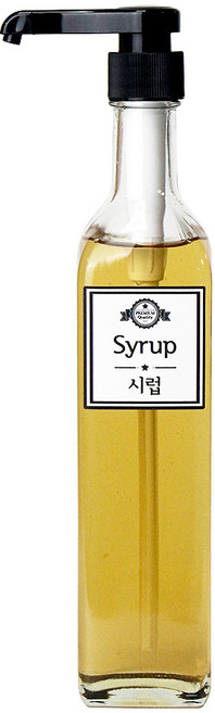 펌프 유리병 사각 + 시럽 스티커 세트, 1개, 500ml
