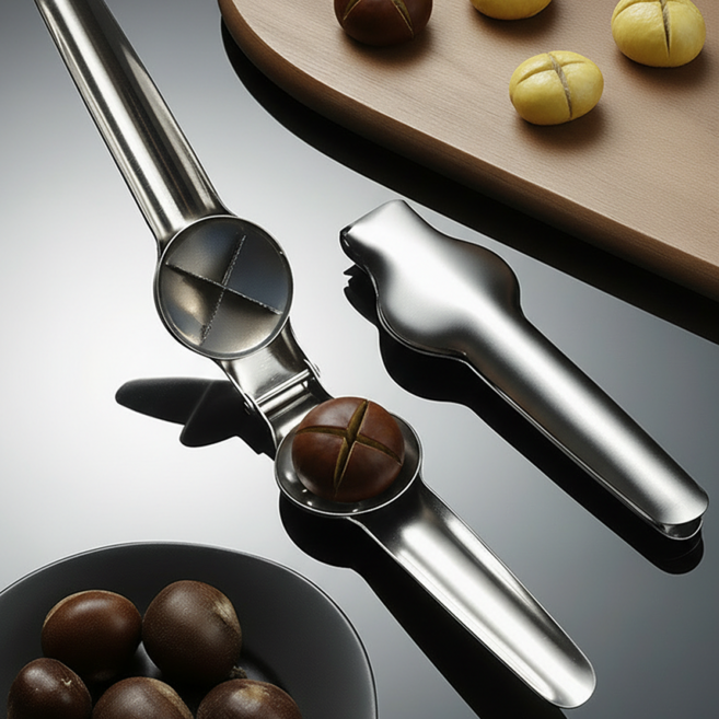 레인지샵 밤 까는 가정용 칼집 가위 스테인리스, 1개, 메탈릭 실버