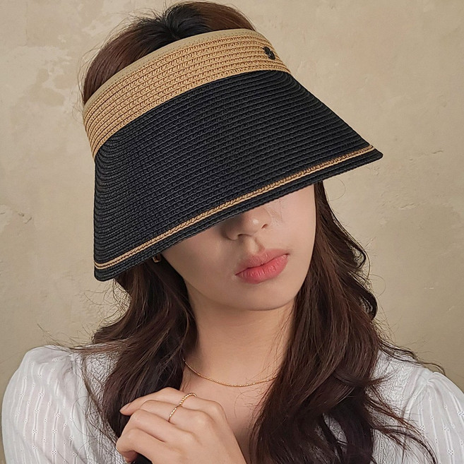 초콜리트쥬얼리 톤스 넓은챙 사이즈조절 투톤 밀짚 햇빛차단 썬캡 여름 모자 - 5color