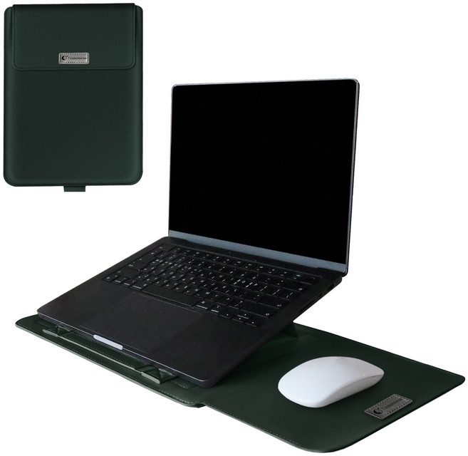 이코노미쿠스 거치대겸용 맥북 LG그램 삼성 13인치 15인치 16인치 17인치 노트북 파우치 커버 가죽, 그린, 1개