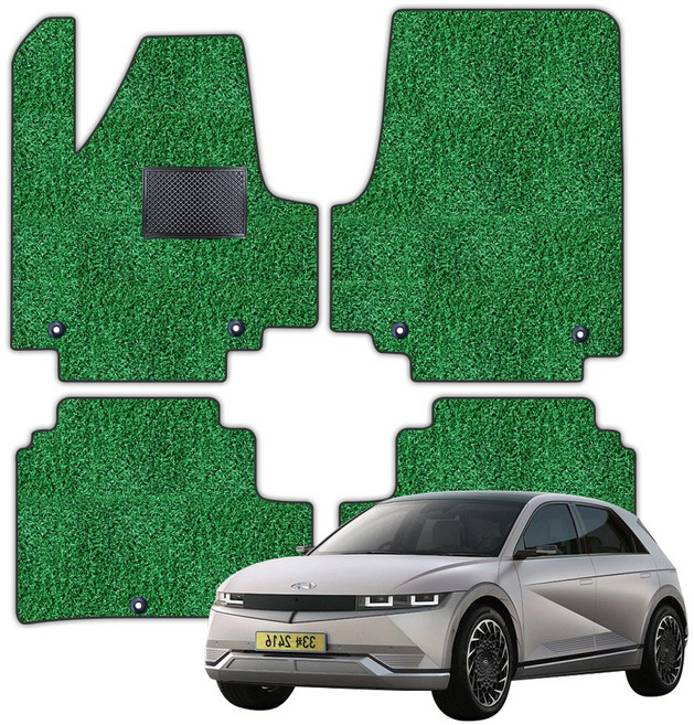 예스카 잔디매트 - 아이오닉 전차종 풀세트 택시 자동차 바닥매트 카매트, 그린 (2열2장)분리형, 아이오닉5 콘솔고정형(21년5월~24년2월)