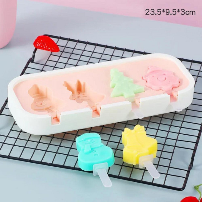 실리콘 아이스크림 몰드 만화 동물 뚜껑과 막대기 손쉬운 팝시클 수제 치즈 팝, 색상: 6. Stye5 Christmas, 1개