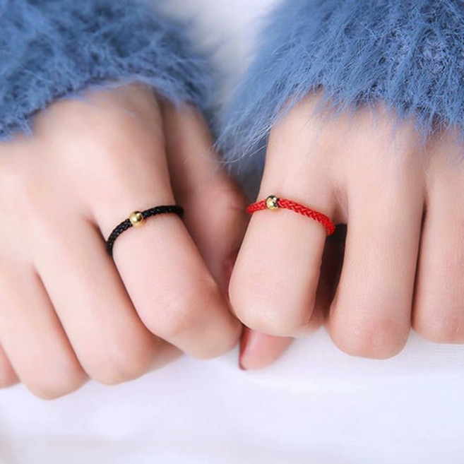 여성 행운 소원 우정 골드 볼 꼬임 레이어드 실 패션 반지 2종 세트 A932S