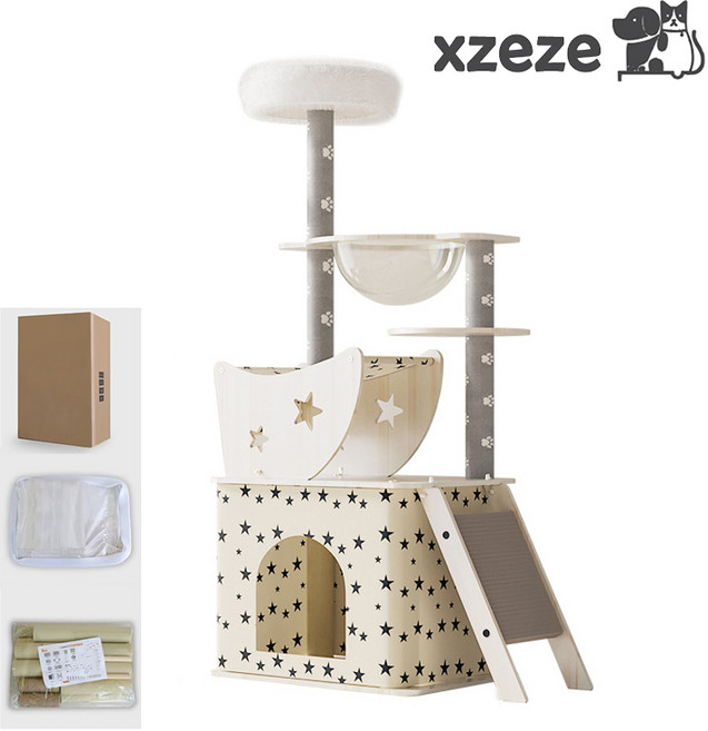 XZEZE 고양이 별하늘 우드 대형 스크래처 캣타워, 1개, 130m 6단