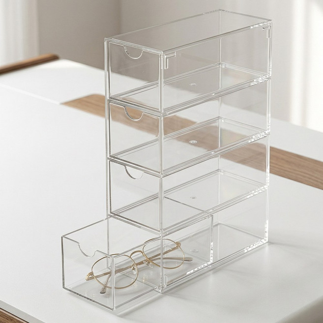 안경보관함 선글라스 정리 수납 다용도 케이스 4단, 1세트, 투명