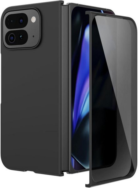 Ruky Pixel 10 Pro Fold 케이스 내장형 개인 정보 보호 화면 필름 견고한 PC 소재 슬림형 충격 방지 및 긁힘 휴대폰 커버 (구글 Fold용) 골드 색상