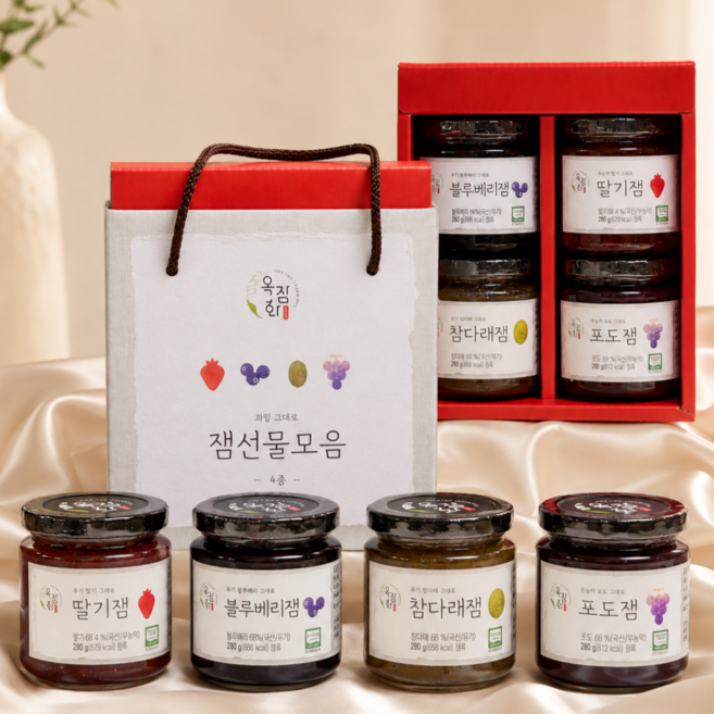 친환경 과일잼 세트 딸기잼 포도잼 블루베리 참다래잼 선물세트, 4개, 280g
