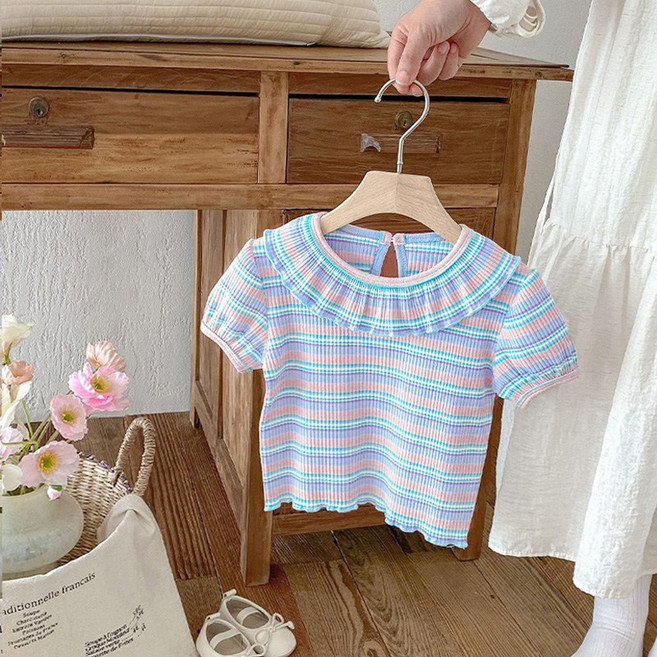 썸머골지반팔티 아동 여름 골지 반팔티 키즈 데일리 상의