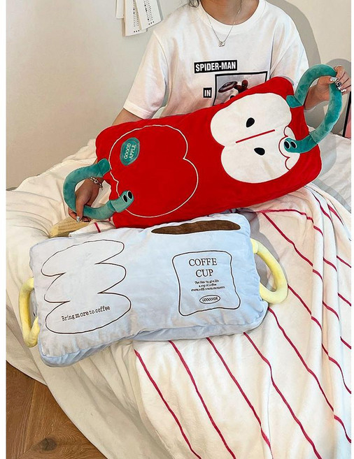 사과 쿠션 극세사 담요 낮잠베개 이불담요 캠핑 블랭킷 차박 침대 스프레드 휴대용 2종