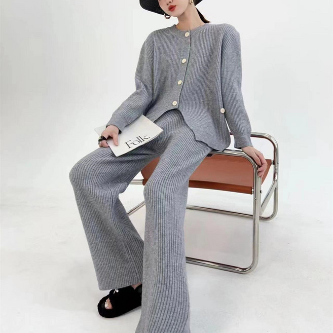 여성용 루즈핏 니트 와이드팬츠 세트 빅사이즈 루즈핏 긴팔 팬츠세트 이즈 긴팔바지 니트바지 세트