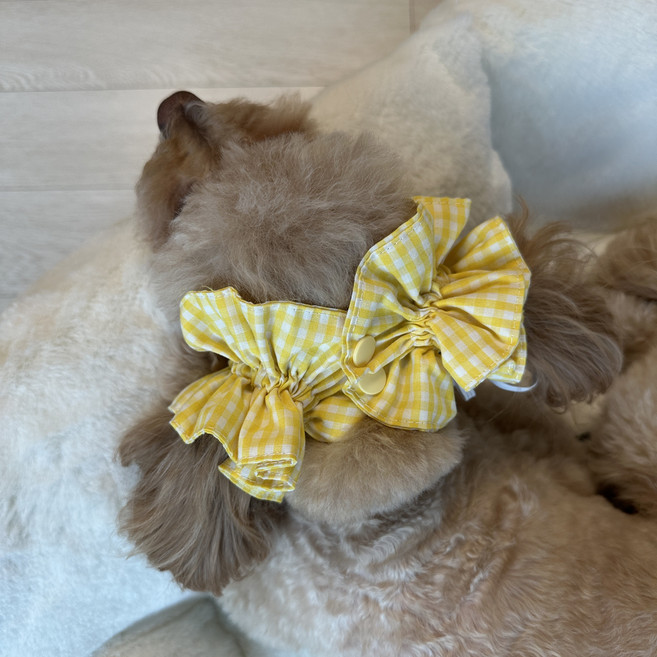 스카이몰 강아지 이어슈슈, 1개, 체크옐로우