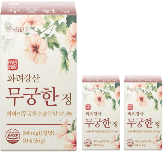 정품 화려강산 무궁한 정 [97.5%] 식약청인증 해썹, 3개, 60정