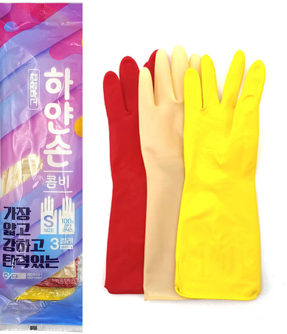 하얀손 세이프핸즈 콤비 고무장갑 (아이보리 레드 옐로우 혼합색상), 혼합, 소(S), 10개