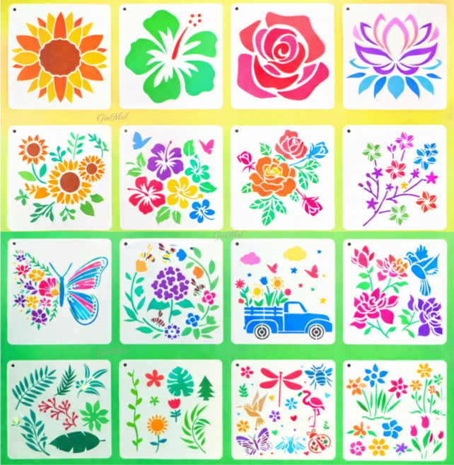 제니미엘 DIY 스텐실 도안 해바라기 장미 꽃 나뭇잎 단풍 식물 나무 봄 스텐실 DIY, 1개