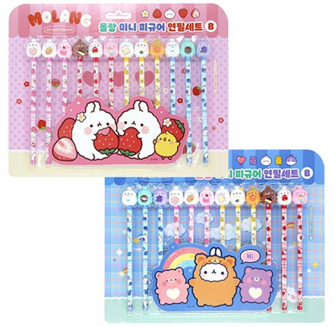 [iwoori] 몰랑 피규어 12본 연필 최신버전 몰랑이선물세트, 12개, 블루