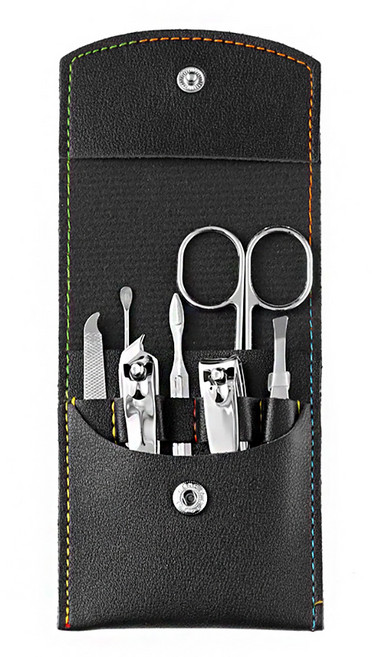 휴대용 파우치 실버 손톱깍이 7종 세트, 1세트, 블랙