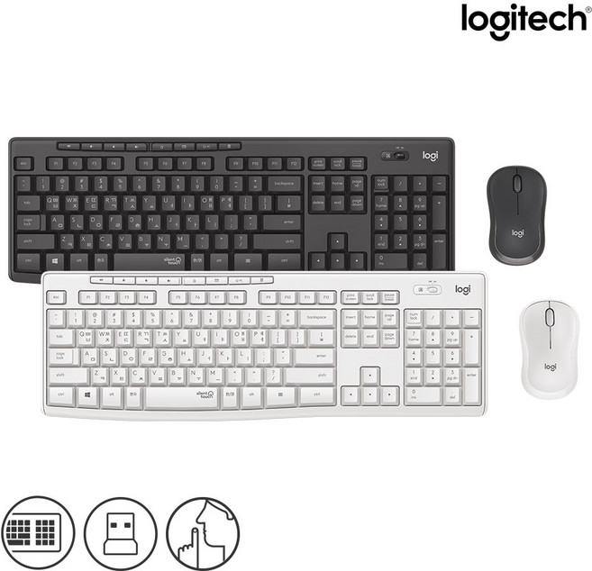 로지텍 무소음 무선 키보드 마우스 세트, MK295, 블랙 + 키스킨, 일반형