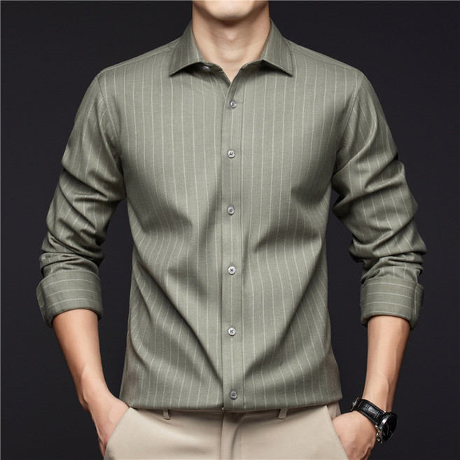 【含綿羊毛】輕奢彈力抗皺條紋襯衫男高品質職業男士商務長袖襯衣