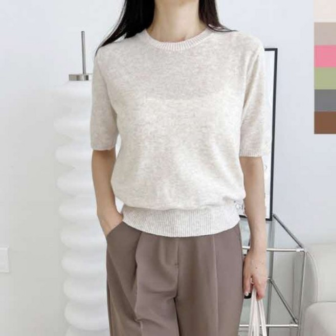 디자인 캐시미어 반팔니트 베이직 라운드 여자