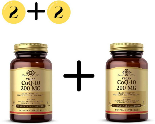 2+2 솔가 코큐텐 200mg 60캡슐 유비퀴논 카네카 코엔자임 비건 글루텐프리 논GMO, 4개, 60정