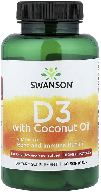 Swanson 비타민D3 코코넛오일 함유 고효능 소프트젤 60정, Swanson비타민D3코코넛오일함유고효능소프트젤60정, 1개 - 쿠팡