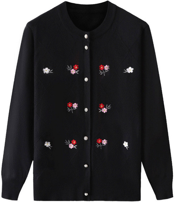 류룡 중년 여성용 라운드넥 니트 기본 가디건