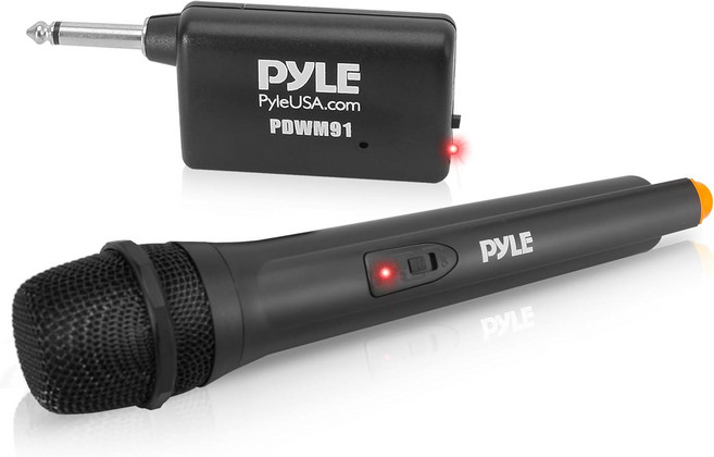 휴대용 VHF 무선 마이크 시스템 PA 노래방 DJ 파티를 위한 어댑터 수신기가 포함된 배터리 작동 핸드헬드 다이내믹 단방향 송신기 세트 Pyle PDWM95