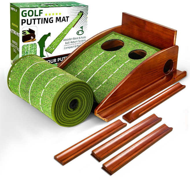CRESTGOLF 골프퍼팅 연습 매트 3M 우드 골프 퍼팅연습기 실내 무소음 자동리턴 골프 퍼터 매트, 1개