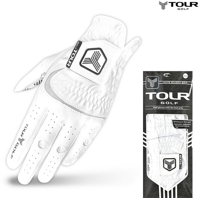 투어골프 파워그립 화이트 논슬립 필드용 골프장갑 남성용
