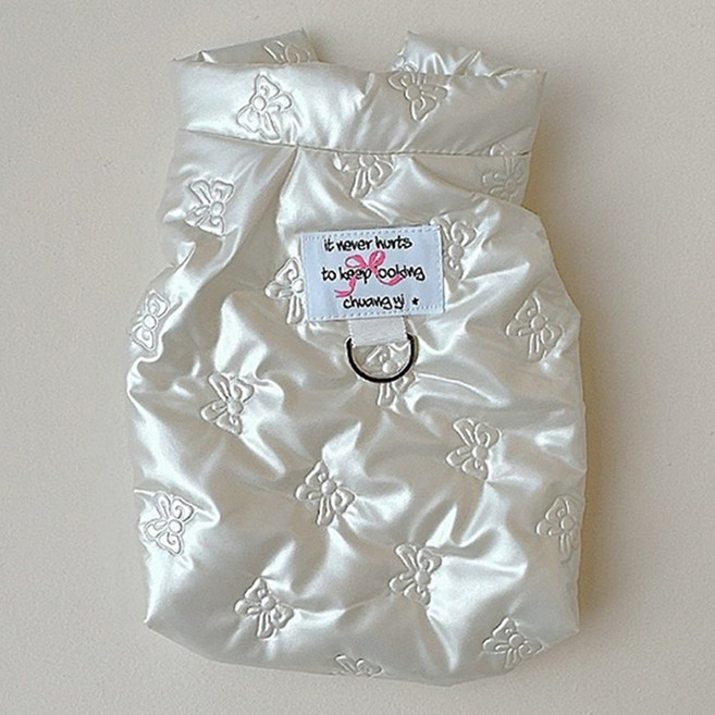 코코스튜디오 반려동물 하네스 글로시 리본 패딩조끼, 화이트, 1개