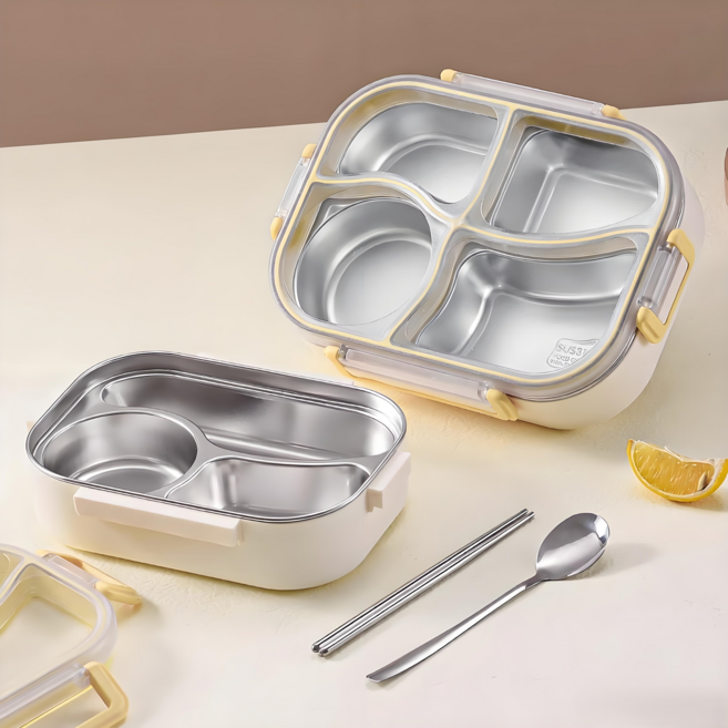 LA DERIVE 스텐 직장인 밀폐 도시락 소풍 접시 도시락, 베이지 1500ml, 1개