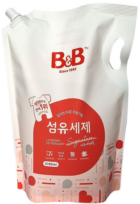 비앤비 비자극 유아 섬유 세제 시그니처 알러젠프리향 리필형 2.1L, 1개