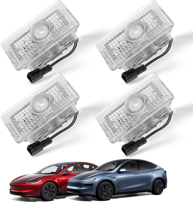 Vihimai 테슬라 모델Y 주니퍼 모델3 하이랜드 호환 고화질 도어라이트 (무타공 간편장착 / 4개 세트), 1세트, 레터링+로고형(화이트 )
