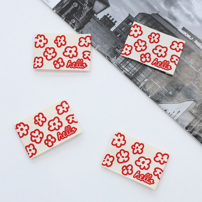 릴리패브릭 면 양접이라벨 레드플라워, 5개, 혼합