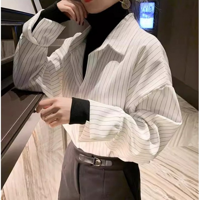 넬로넬리 페이크 투피스 이너 레이어드 스트라이프 셔츠 프렌치룩