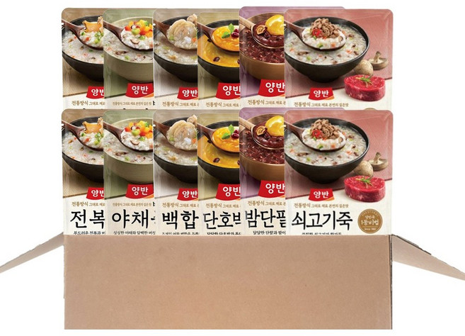 동원 파우치죽 전복죽 2개 + 쇠고기죽 2개 + 단호박죽 2개 + 밤단팥죽 2개 + 백합죽 2개 + 버섯야채죽 2개, 1세트