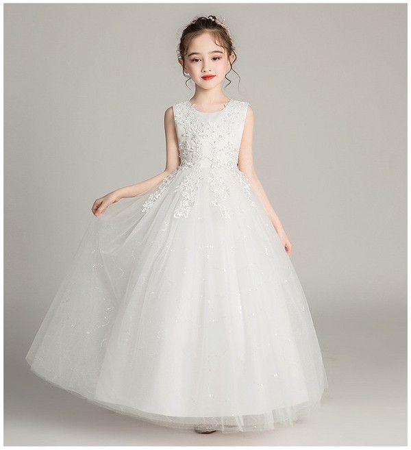 女童花童禮服 無袖公主紗裙 長款婚禮演出連身裙 中大童畢業慶典洋裝
