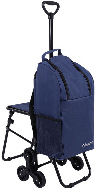 접이식 쇼핑카트 장바구니캐리어 계단카트 삼각바퀴 대용량 시장 마트 폴딩카트, 네이비, 1개