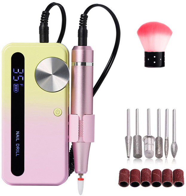 YINUO 젤 네일 드릴 전동 네일 관리기 네일 케어 속도 조절 0-35000rpm USB충전식, 1세트, 레몬