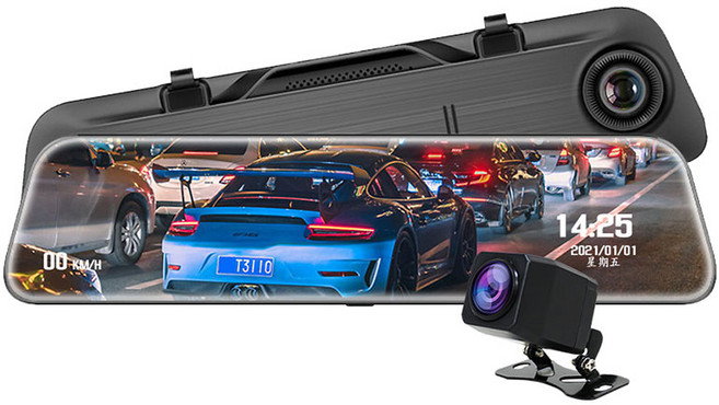 領先者 ES-30 PRO 12吋 2K 全螢幕觸控後視鏡行車記錄器, 標配(9米延長線)+32GB記憶卡, 32GB