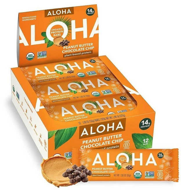 ALOHA 식물 기반 단백질 바 땅콩 버터 초콜릿 칩 12개 56.1 g1.98 온스 저설탕 글루텐 프리 팔레오 저탄수화물 스테비아 콩 설탕 알코올 없음 140790, 1, 56g - 쿠팡