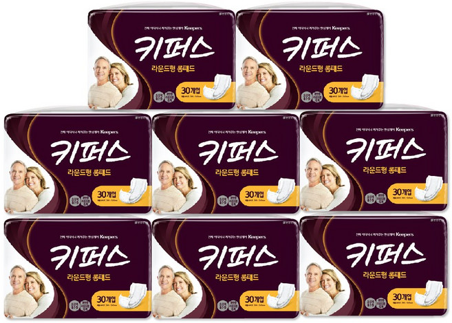 키퍼스 남녀공용 라운드형 롱패드 성인기저귀, 30개입, 8개