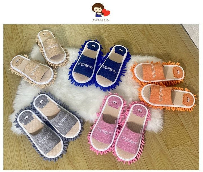 클린바이 층간소음 실내화 거실화 극세사분리형 세탁 주방 바닥 곰돌이 발편한 청소걸레슬리퍼, L(42-44-(260~270)사이즈용), 베이지 /곰돌이걸레 실내화, 1개