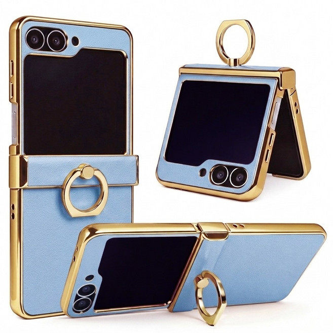 제루크 갤럭시 Z플립 3 4 5 6 7 거치 핑거링 천연소가죽 힌지보호 케이스 호환