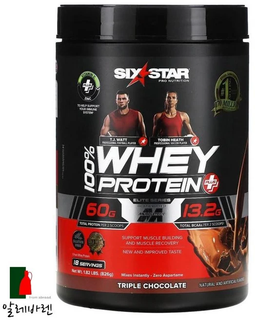 SIXSTAR Elite Series 100% 유청 단백질 플러스 트리플 초콜릿 826g(1.82lbs), 1개 - 쿠팡