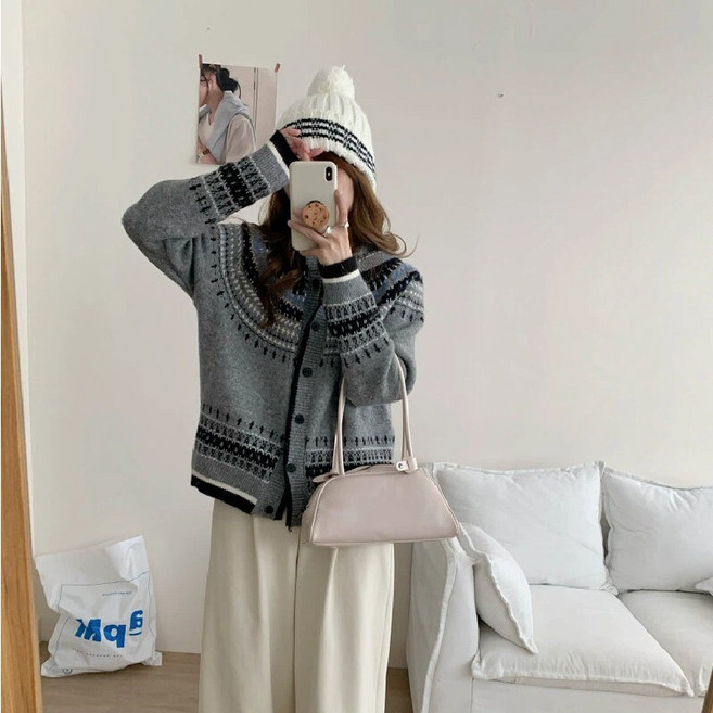 투니스 여성 빈티지 루즈핏 후드 니트 스웨터