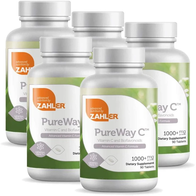 자일러 퓨어웨이 C 1000mg 비타민C 시트러스 바이오플라보노이드 Zahler Pureway C, 90정, 5개 - 쿠팡