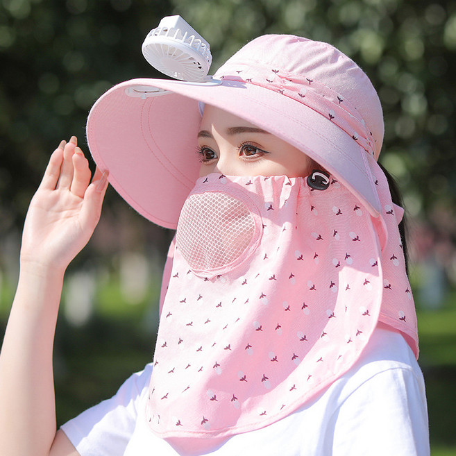 Mochae 선풍기 모자 USB 썬캡 자외선차단 여성 여름 마스크 모자 차를 따는 농사일 모자